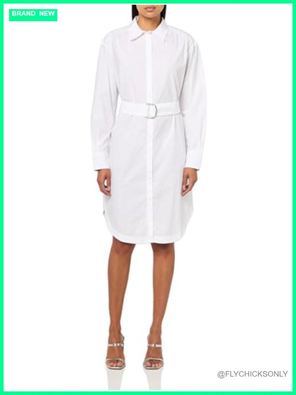 Delegant Poplin Midi Shirt Dress A-Line Button Collared Long Sleeve